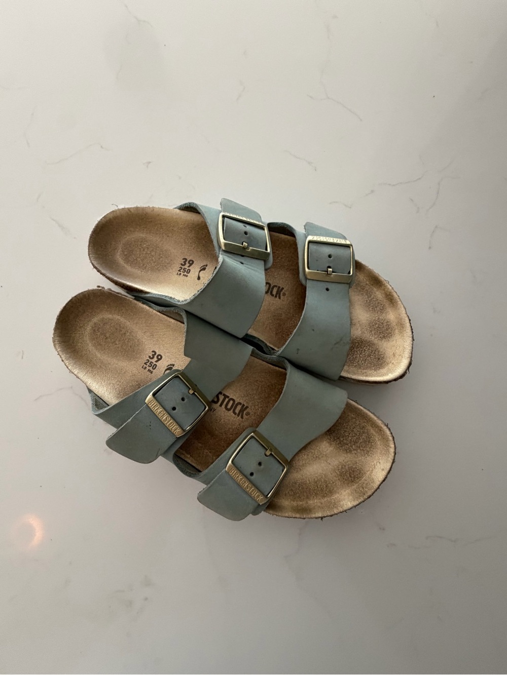 Birkenstock Arizona Double Strap Sandals in Pale Blue with Silver Buckles - Picture 3 of 7